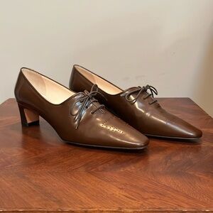Brooks Brothers brown leather lace-up kitten heeled oxford heels size 7.5
